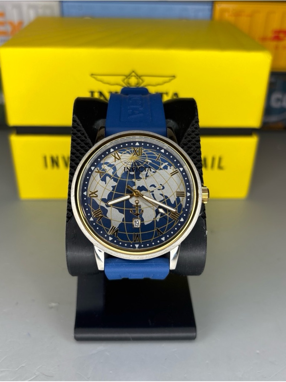 Invicta Ocean Voyage World Blue and Gold World Map Watch 45mm
